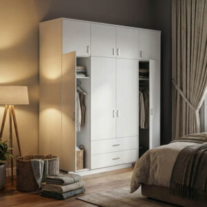 Royal Argos The Classic four-leaf wardrobe with drawers and loft white 200x58x230cm