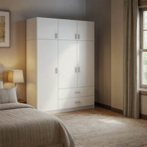 Royal Argos The Classic three-leaf wardrobe with drawers and loft white 150x58x230cm