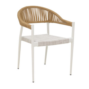 Elation aluminum armchair Argos The Classic stackable white frame-textilene and rattan in natural color 56x52x76cm