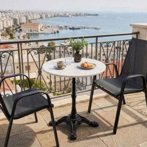 366 000002 1 Ankara marble table Argos The Classic cast iron in white-black shade Φ70x70.8cm