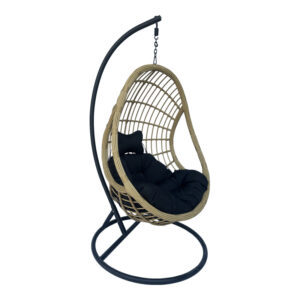 Cungo Argos The Classic swing nest with black metal base - beige pe rattan with black cushions 125x105x195cm