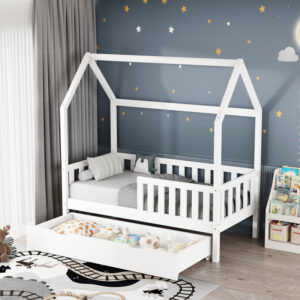370 000009 Montessori-style Bendina children's bed with drawer Argos The Classic pine wood in white shade 70x140cm