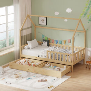 370 000013 Montessori style Piccolo children's bed with 2 drawers Argos The Classic natural shade pine wood 90x190cm