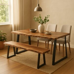 372 000014 1 Miles Slim Argos The Classic bench solid acacia wood in natural shade with black metal legs 160x40x45cm