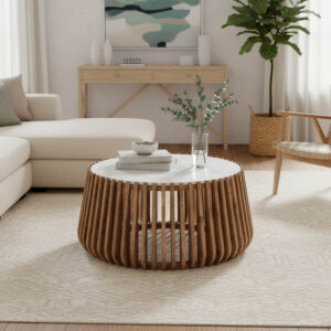 Coffee table Mable Argos The Classic mango wood in natural color and marble look surface D80x45cm