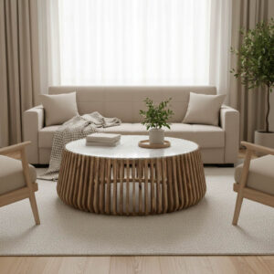 372 000017 Coffee table Mable Argos The Classic mango wood in natural color and marble look surface D120x45cm