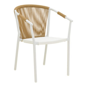 Aluminum armchair Convince Argos The Classic stackable with white frame-textilene-pe rattan in natural shade 56x63x82cm