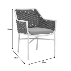 373 000005 1 Ortegia Argos The Classic stackable aluminum armchair with white frame khaki PE rope 57x62x82cm