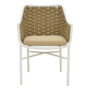 373 000005 3 Ortegia Argos The Classic stackable aluminum armchair with white frame khaki PE rope 57x62x82cm