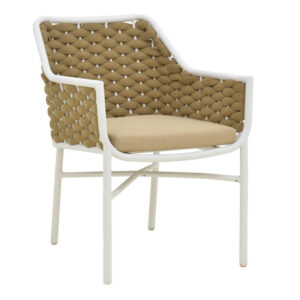 Ortegia Argos The Classic stackable aluminum armchair with white frame khaki PE rope 57x62x82cm