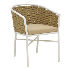 Aluminum armchair Noevo Argos The Classic stackable with white frame-natural rope 57x62x76cm