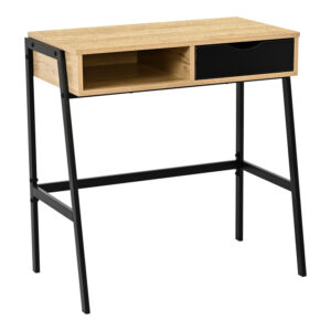 Office desk with shelf and drawer Rezio Argos The Classic in oak color with black metal leg 75x45x76cm