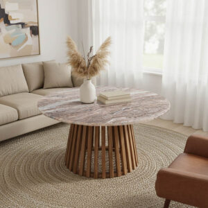Coffee table Mable Argos The Classic solid acacia wood in natural color and marble top D100x45cm
