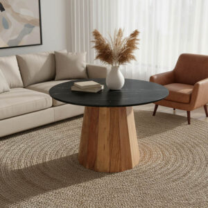 Table Ezerdian Argos The Classic solid acacia wood in natural color and black marble table top D120x76cm