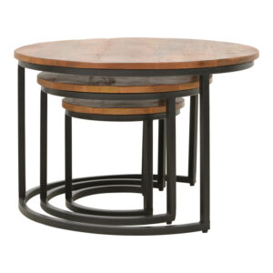 379 000030 2 Frina Argos The Classic coffee table set of 3 mango wood in walnut color with black metal leg