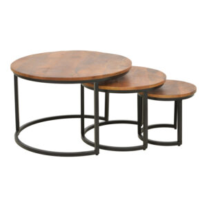 379 000030 3 Frina Argos The Classic coffee table set of 3 mango wood in walnut color with black metal leg