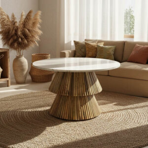 Coffee table Havai Argos The Classic solid mango wood in natural shade and white marble surface D80x45cm