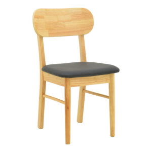Chair Bedona Argos The Classic natural color rubberwood and black pu cushion 47x46x80cm
