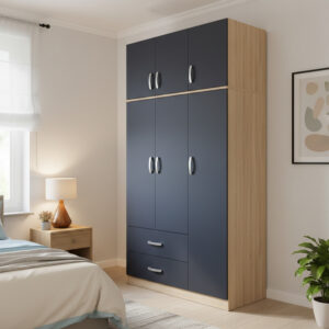 Three-door wardrobe with 2 drawers and loft Athos Argos The Classic in oak-dark grey color 90x42x240cm