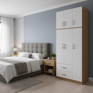 Three-door wardrobe with 2 drawers and loft Athos Argos The Classic in oak-white color 90x42x240cm