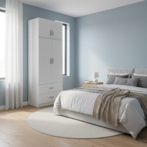 Two-door wardrobe with 2 drawers and loft Athos Argos The Classic in white color 80x42x240cm