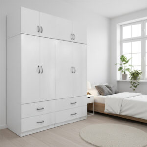 Four-leaf wardrobe with drawers and loft Athos Argos The Classic white 160x42x240cm