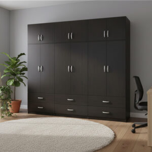 Six-door wardrobe with drawers and loft Athos Argos The Classic wenge 240x42x240cm