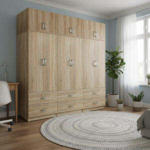 Six-door wardrobe with drawers and loft Athos Argos The Classic sonoma 240x42x240cm
