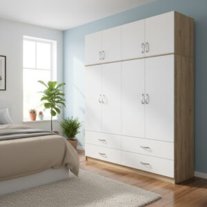 Four-leaf wardrobe with drawers and loft Athos Argos The Classic sonoma-white 160x42x240cm