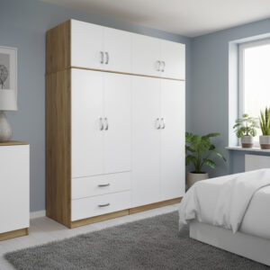 Athos Argos The Classic four-door wardrobe with loft, sonoma-white, 160x42x240cm