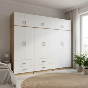 Athos Argos The Classic six-door wardrobe with loft, sonoma-white, 240x42x240cm