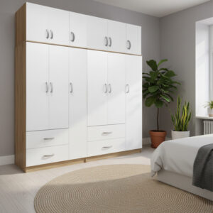 Athos Argos The Classic six-door wardrobe with loft, sonoma-white, 180x42x240cm