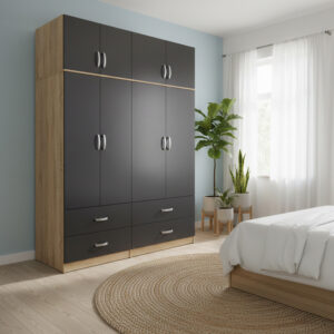 Four-leaf wardrobe with drawers and loft Athos Argos The Classic sonoma-anthracite 160x42x240cm