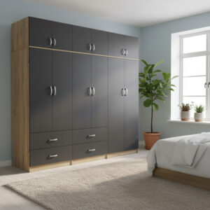 Athos Argos The Classic six-door wardrobe with loft, sonoma-anthracite 240x42x240cm