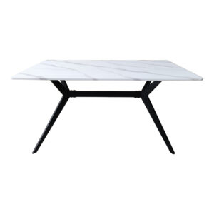 390 000017 1 Ezali Argos The Classic mdf table white marble look with black metal legs 140x80x75cm