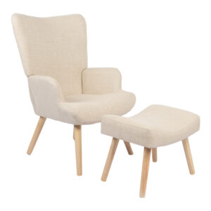 Armchair with footstool Gerlina Argos The Classic cream fabric and legs in natural color 71x64x94cm