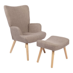 Armchair with footstool Gerlina Argos The Classic grey-beige fabric and legs in natural color 71x64x94cm