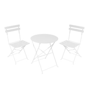 Bistro dining table Argos The Classic set of 3 pieces, metal, foldable, white color, Φ60x71cm