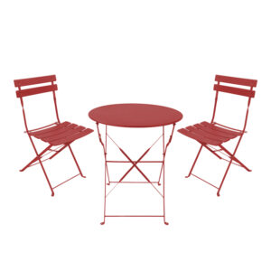 Bistro dining table Argos The Classic set of 3 pieces, metal, foldable, terracotta color, Φ60x71cm