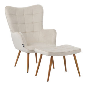 029 000245 Maddison armchair with footrest-cushion Argos The Classic cream velvet-natural leg 68x72x98cm
