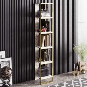 071 000857 1 Bookcase Marble Argos The Classic in white marble color with golden metal frame 32x38,5x178,5cm
