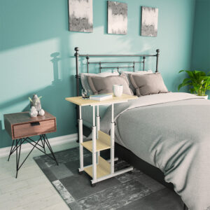 Babs Argos The Classic side table on wheels in white-natural color 60x40x71-92cm
