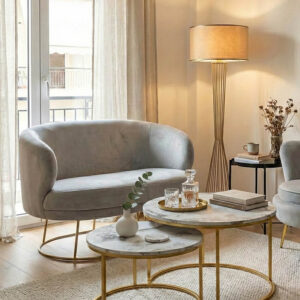 110 000046 1 2 seater sofa Rony Argos The Classic grey velvet - golden metal 132x82x83cm