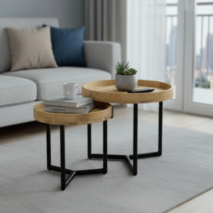 113 000014 Side tables set 2pcs Kelly Argos The Classic solid wood natural-black