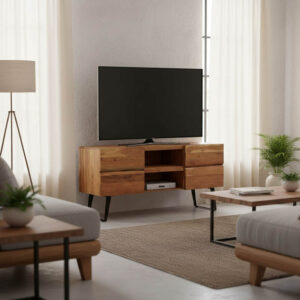 113 000038 TV cabinet Dervie Argos The Classic natural solid acacia wood 130x43.5x66.5cm