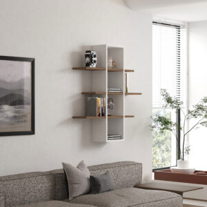 120 000448 1 Akira Argos The Classic melamine wall shelf in walnut-white shade 96x19.5x101cm