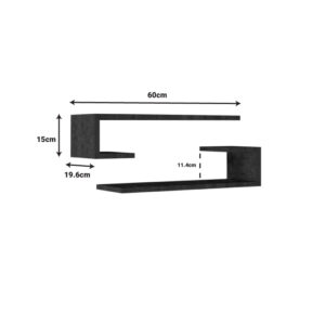 120 000458 2 Eldo Argos The Classic wall shelf set of 2 melamine in anthracite shade 60x19.6x15cm