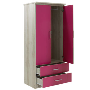 123 000073 1 Children's wardrobe Looney Argos The Classic with 2 doors and drawers in castillo-pink colour 81x57x183