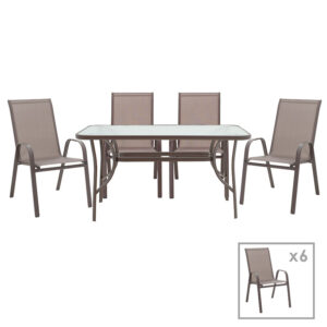 130 000055 1 Dining set 7pcs Ensure-Calan Argos The Classic metal-glass brown 140x80x70cm