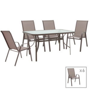 130 000055 Dining set 7pcs Ensure-Calan Argos The Classic metal-glass brown 140x80x70cm